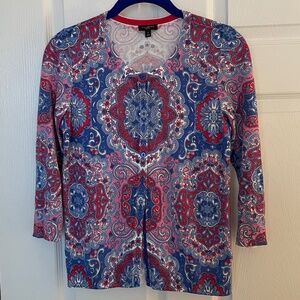 Talbots Petite Paisley Print Cardigan 3/4 Sleeve Size P